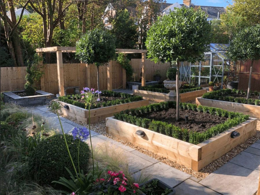 Raised Beds, Pathways, Shrubs, Trees, Fencing